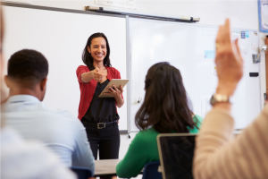 Instructor calling on students who have questions